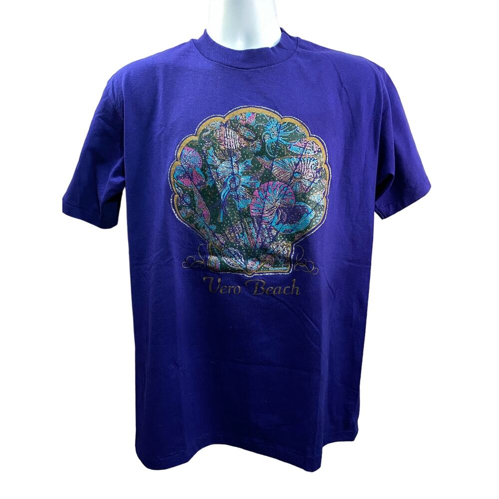 Vintage Hanes Fifty-Fifty 90's Vero Beach Florida shirt Seashell Purple Large
